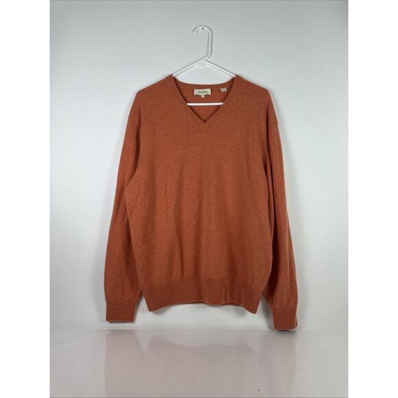 Peter Millar Sweater Mens Large Orange 100% Cashmere Pullover V Neck Soft Knit - Picture 1 of 8